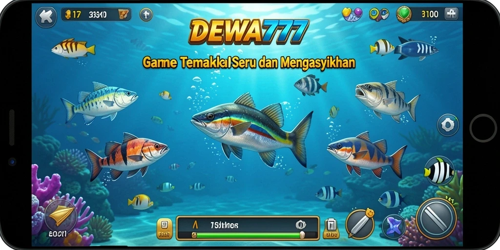 Screenshot gameplay DEWA777 yang menampilkan aksi menembak ikan.