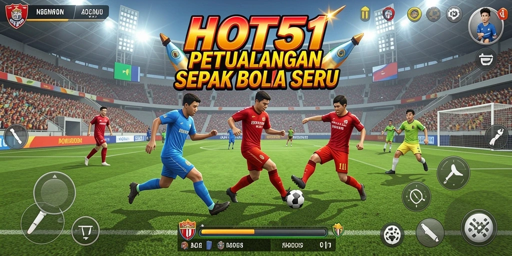Tangkapan layar dari gameplay HOT51 yang menampilkan aksi sepak bola yang dinamis.