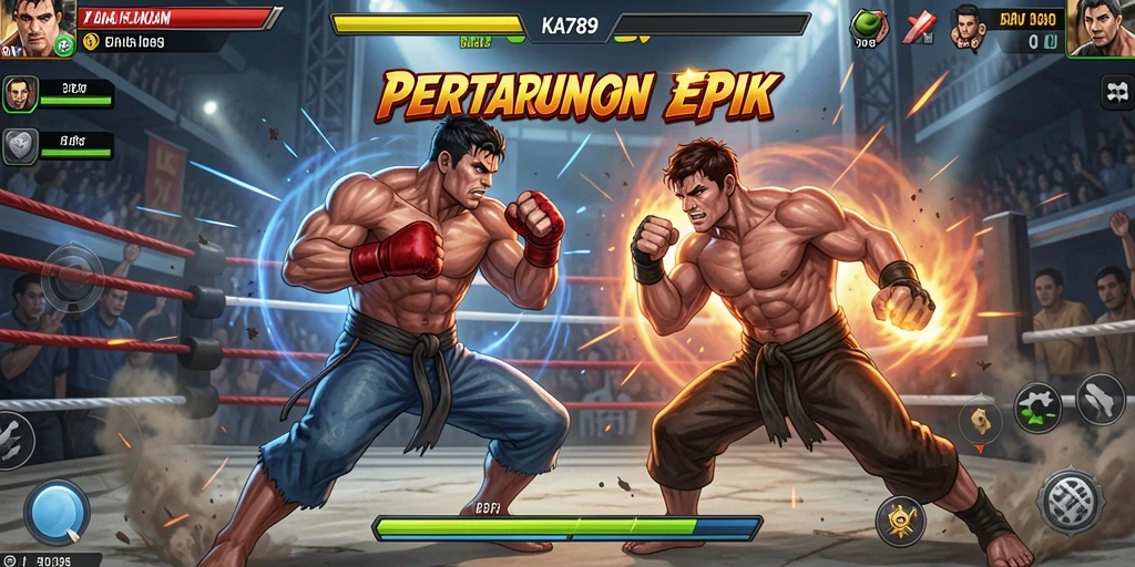 Screenshot KA789 menampilkan pertarungan seru dengan karakter beraksi.