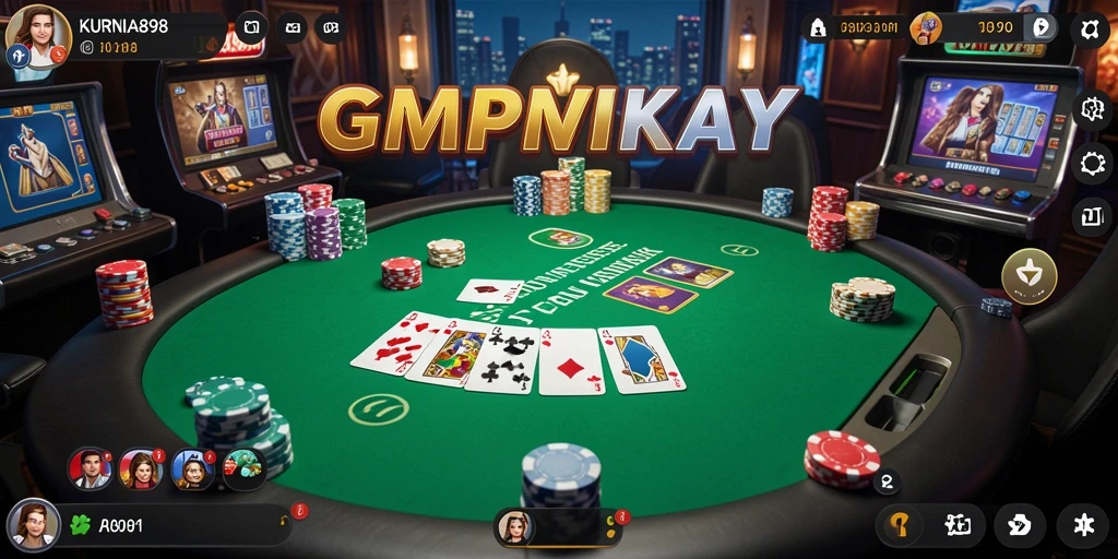 Tampilan utama gameplay KURNIA898 dengan suasana poker yang mendebarkan.
