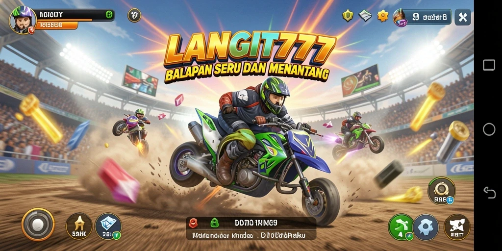 Screenshot gameplay LANGIT777 menunjukkan mobil balap dalam aksi di lintasan menantang.
