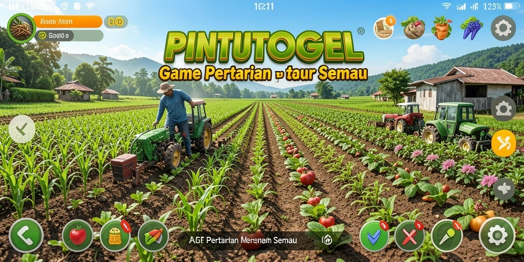 Tampilan gameplay PINTUTOGEL yang menggambarkan ladang subur dan aktivitas pertanian.