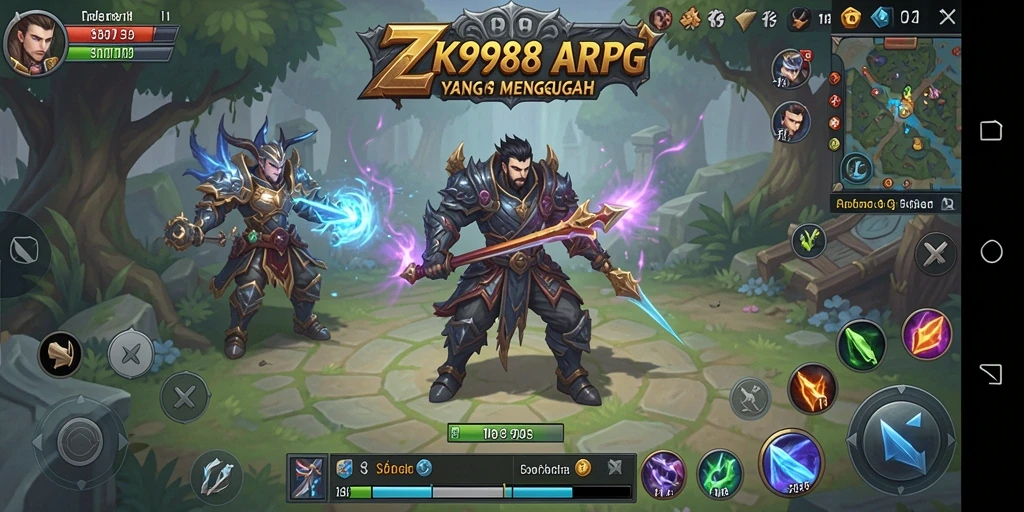 Screenshot gameplay ZK988 menampilkan pertempuran epik dalam dunia fantasi.